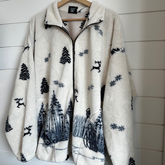 Ezze Wear Jackets & Blazers - Vintage EZZE Wear Canadian Fleece Jacket Winter Cabin Scene Made in Canada LG